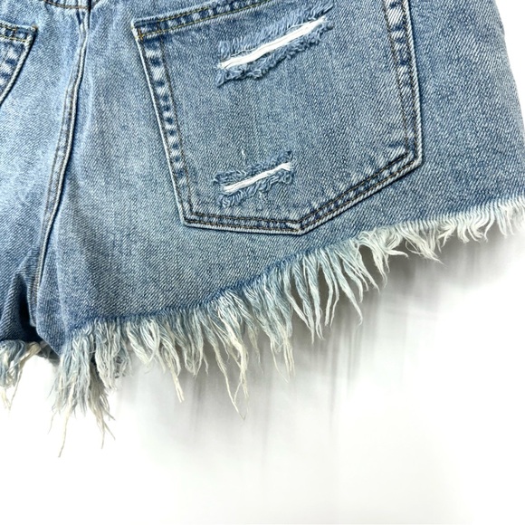 We The Free People Distressed Fringe Hem High Waisted Cutoff Jean Shorts Size 27 - Picture 10 of 16